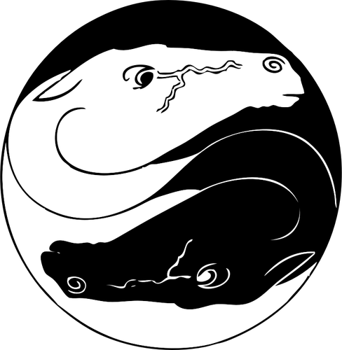 Vektor Klipart Ying Yang symbol s koněm