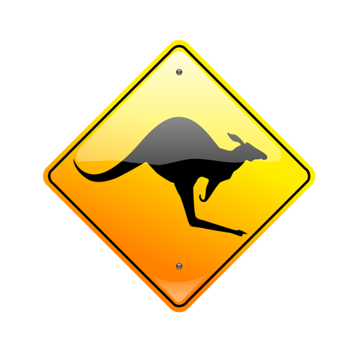 Vektör çizim kanguru üzerinde yol dikkat işareti