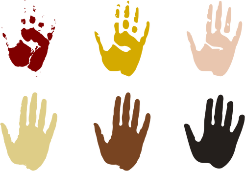 Hand wordt afgedrukt in verschillende kleuren vectorillustratie