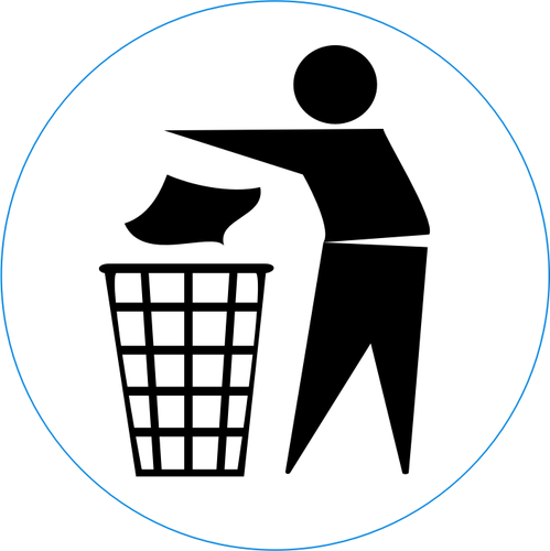 Clipart vectorial de deshacerse de la basura en señal de bin