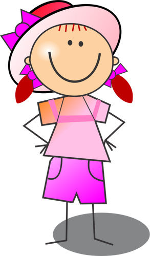 Gambar gadis pink dan merah yang tersenyum tongkat vektor