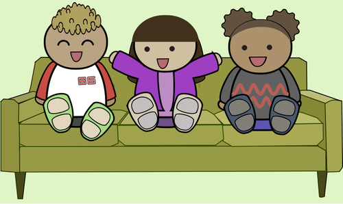 Copiii pe o canapea vizionarea TV de desen vector