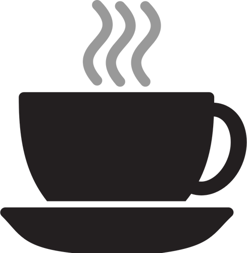 Vector drawing of steaming coffee or tea cup with saucer