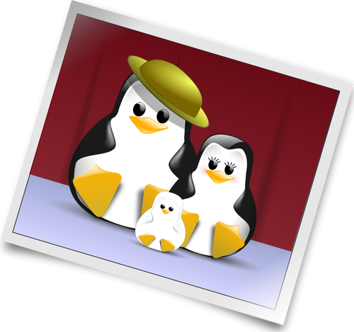 Penguin family photo vector illustration