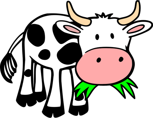 Комический корова ест траву векторное изображение