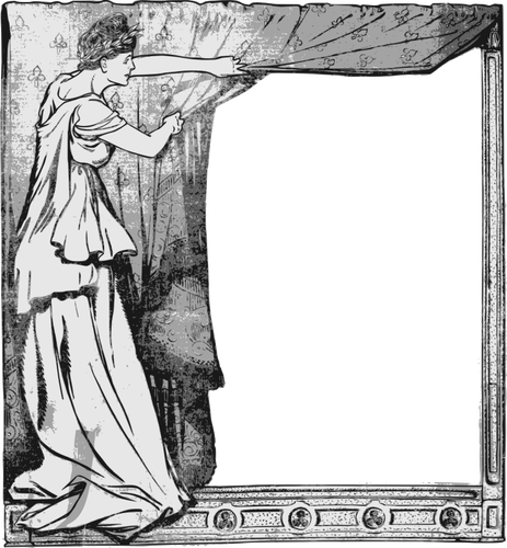 Lady behind curtain frame