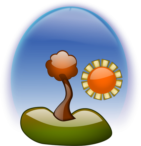 Vektor-Illustration Glanz Landschaft mit Baum und Sonne