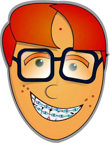 Clipart vectorial de chico de nerd con anteojos y dientes de la prótesis