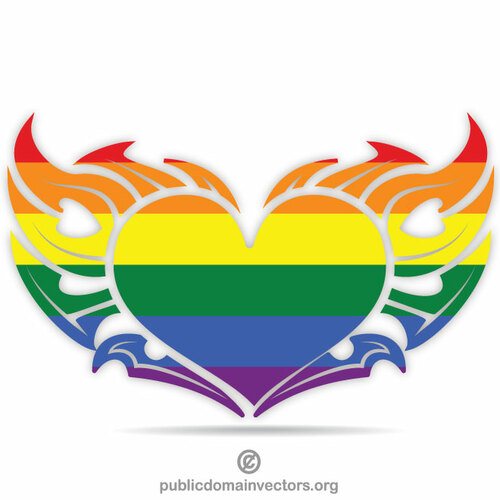 Cuore ardente con bandiera LGBT