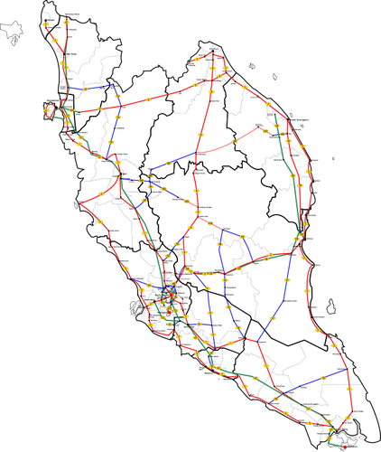 Strade principali di Peninsular Malaysia Mappa