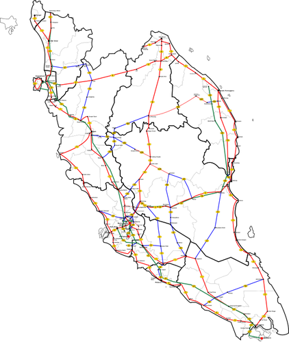 半島マレーシアの主要なルートを地図します。