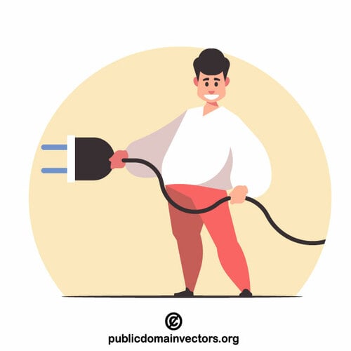 Man holds a cord with a plug