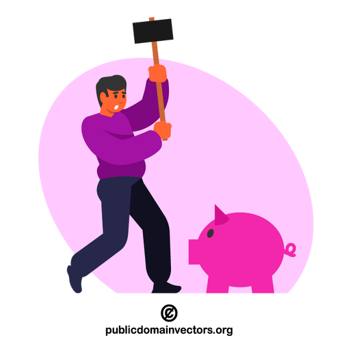 Man hitting a piggy bank with a hammer