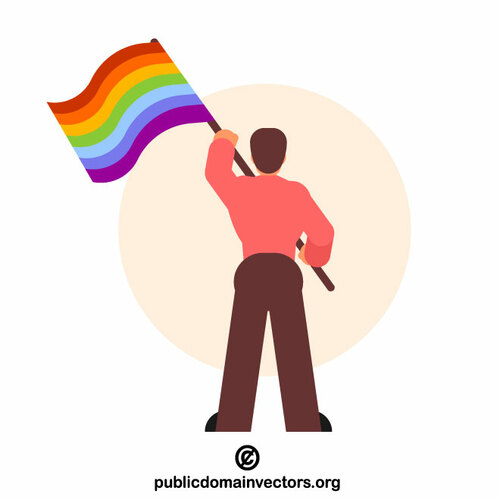 Homem está agitando uma bandeira LGBT