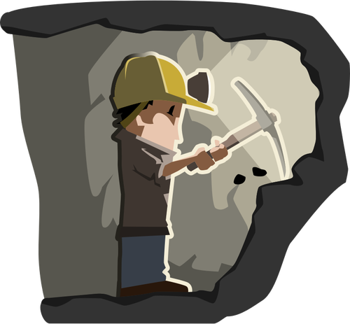 Tekenfilmfiguur van mijnwerker op werk vector illustraties