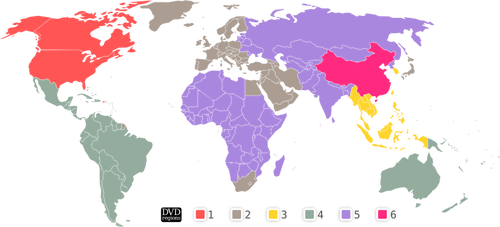 Imagem do vetor do mapa de regiões de DVD