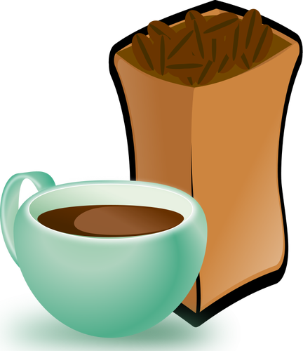 Imagem vetorial de verde copo de café com saco de grãos de café