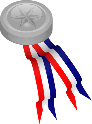 Platinum medal with blue, white and red ribbon vector clip art