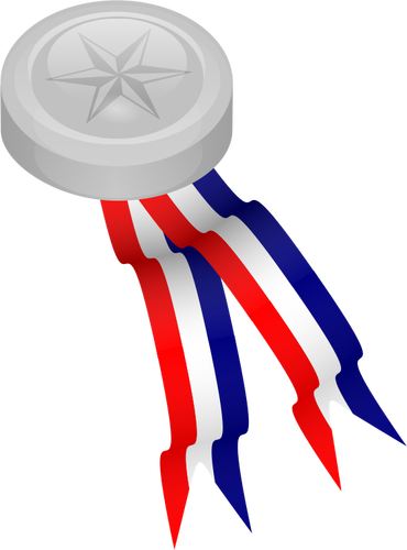 Серебряная медаль с синего, белого и Красного ленте векторные иллюстрации