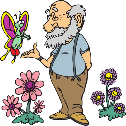 Oude man met vlinder