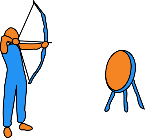 Vector de dibujo de figura de hombre con arco y flecha a un blanco