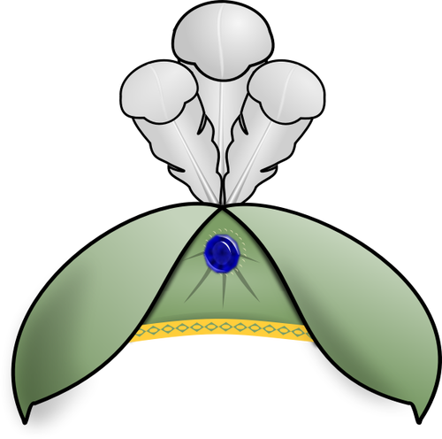 Clip-art de chapéu verde com penas de avestruz e uma gema