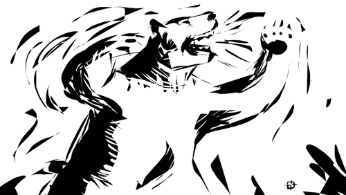 Oso con gruñidos en prediseñadas vector blanco y negro