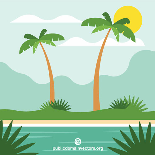 Insulă tropicală cu palmieri