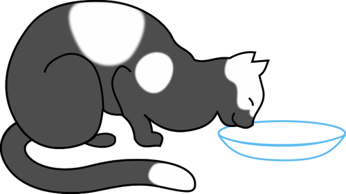 Plină de coşuri pisica băut laptele din oala ilustraţie vectorială