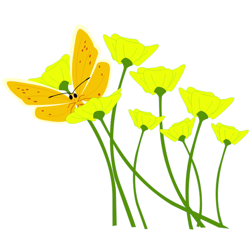 फूल वेक्टर छवि पर तितली