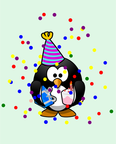 Grafica vettoriale della carta di compleanno pinguino colorato