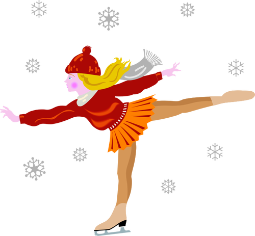 Vector clip art of ice skating girl in skirt