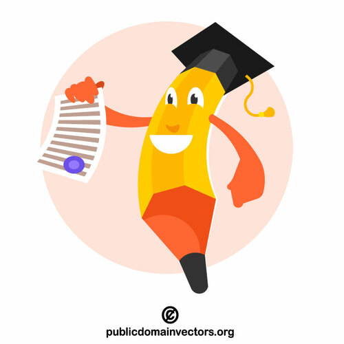 Pencil character with a graduation hat