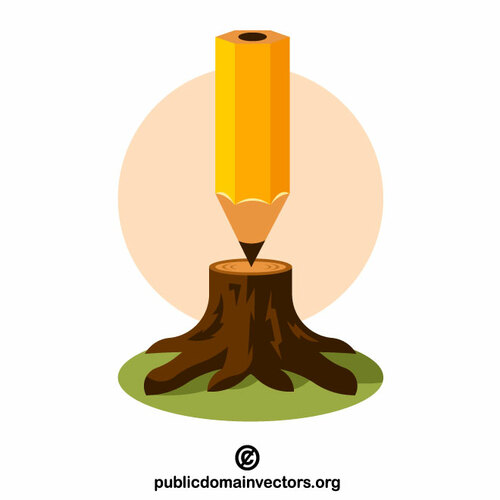 Pencil standing on a tree trunk