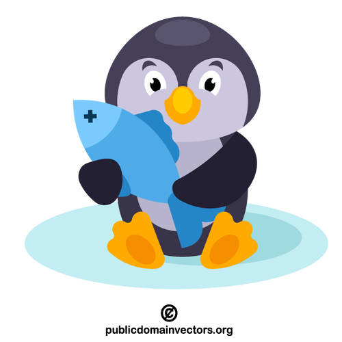 Penguin holding fish