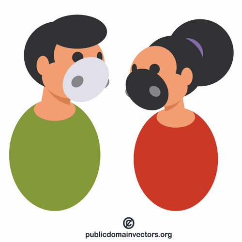 Uomo e donna con maschere per il viso