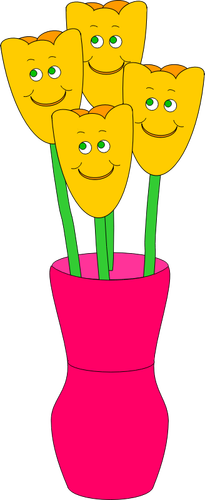 Illustration vectorielle de quatre souriants fleurs dans un vase