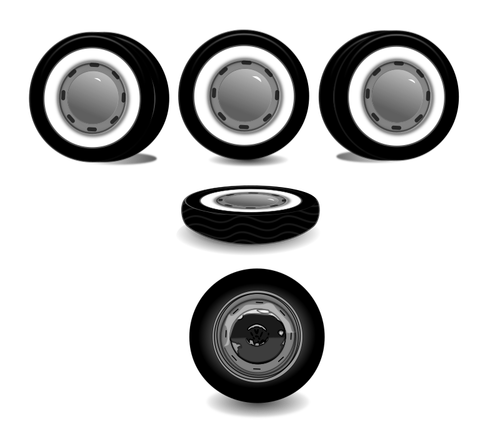 Ilustração de rodas de carro a partir de diferentes perspectivas