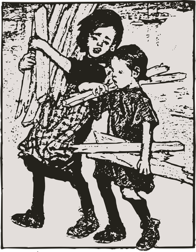 Poor kids carrying wood vector image