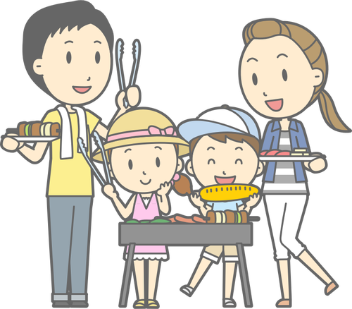 Family barbecue cartoon style