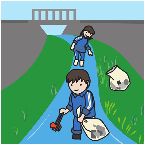 Voluntarii curăţarea Râul