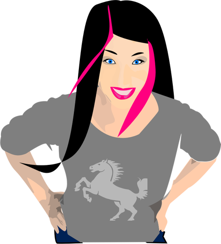 Vrouw met zwarte en roze haar vector graphics