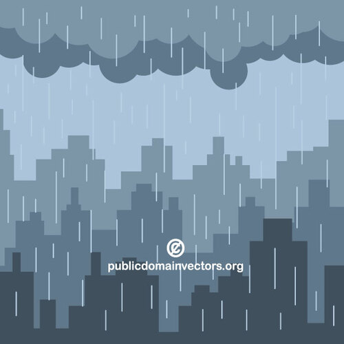 Chuva na ilustração vetorial a cidade