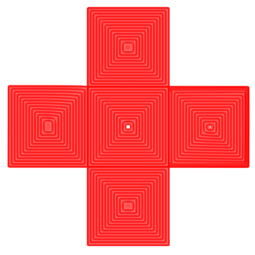 Red cross containing red square-pyramids illustration