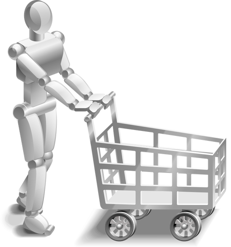 Robot med en shopping tralle vektor bilde