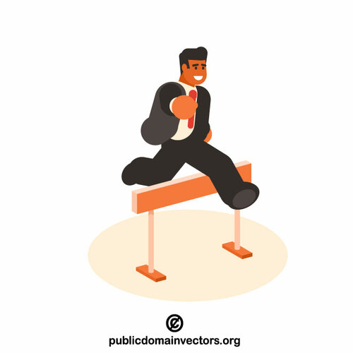 Businessman jumping over hurdles