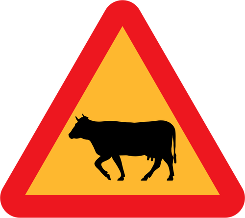 Krávy na silnici silnici podepsat vektorové ilustrace