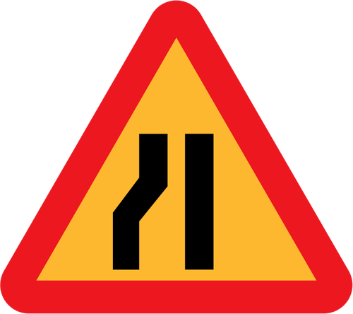 Road narrows on left vector sign