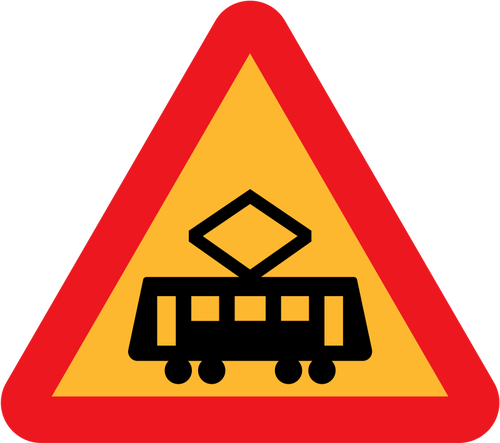 Tram crossing ahead vector of traffic sign