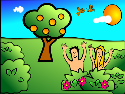 Adam & Eve dans le jardin paysage vector illustration